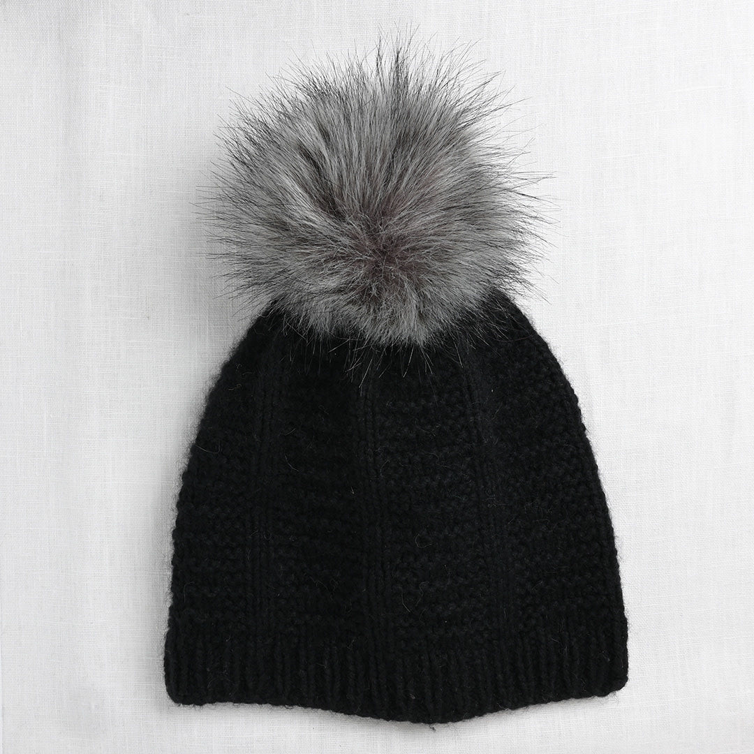 Faux Fur Pom Pom Birch Grey, Snap Closure – Wool and Company