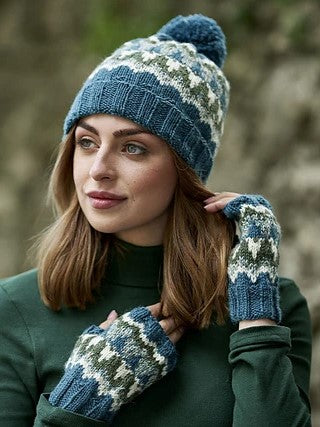 Drew hat & wrist warmers (patterned) by Rosee Woodland